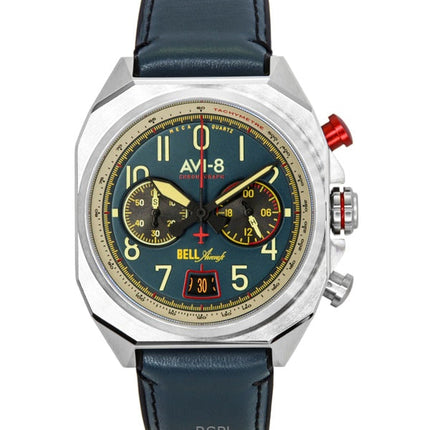 Montre homme AVI-8 Bell X-1 Machbuster chronographe aviation bracelet caoutchouc bleu cadran bleu quartz AV-4118-01