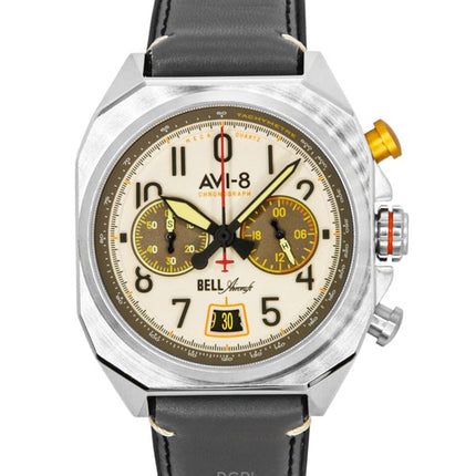 Montre chronographe Bell X-1 Machbuster AVI-8 pour homme, bracelet marron camel, cadran crème, quartz, AV-4118-03