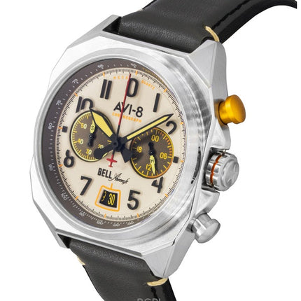Montre chronographe Bell X-1 Machbuster AVI-8 pour homme, bracelet marron camel, cadran crème, quartz, AV-4118-03