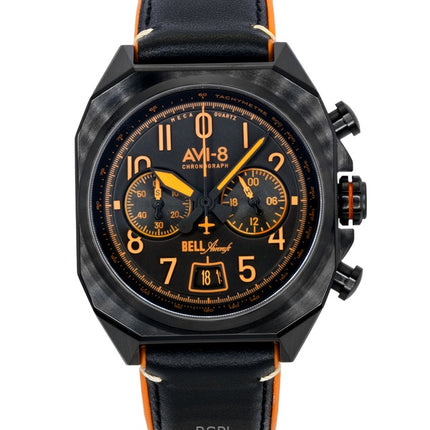 Montre homme AVI-8 Bell X-1 Machbuster Chronographe Super Sonic, bracelet en caoutchouc noir et cuir, cadran noir, quartz, AV-4118-04