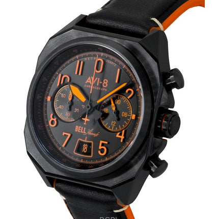 Montre homme AVI-8 Bell X-1 Machbuster Chronographe Super Sonic, bracelet en caoutchouc noir et cuir, cadran noir, quartz, AV-4118-04