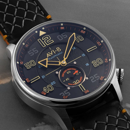 Montre automatique AVI-8 Hawker Typhoon Baldwin avec bracelet en cuir et cadran noir cool pour homme AV-4119-01