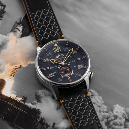 Montre automatique AVI-8 Hawker Typhoon Baldwin avec bracelet en cuir et cadran noir cool pour homme AV-4119-01