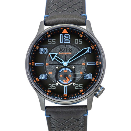 Montre automatique pour homme AVI-8 Hawker Typhoon Baldwin, bracelet en cuir bleu fer, cadran gris, AV-4119-03