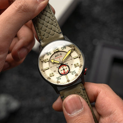 Montre automatique AVI-8 Hawker Typhoon Baldwin avec bracelet en cuir et cadran kaki foncé pour homme AV-4119-04
