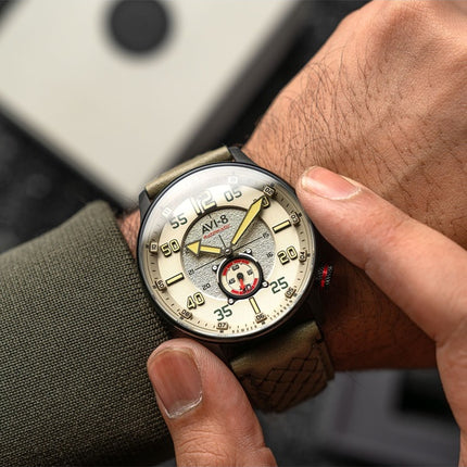 Montre automatique AVI-8 Hawker Typhoon Baldwin avec bracelet en cuir et cadran kaki foncé pour homme AV-4119-04