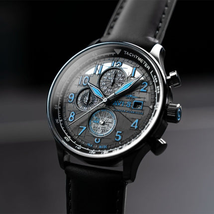 Montre chronographe Hawker Hurricane Inkdial AVI-8 en édition limitée avec cadran gris et quartz AV-4123-01 pour homme avec brac
