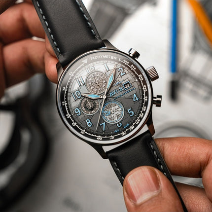 Montre chronographe Hawker Hurricane Inkdial AVI-8 en édition limitée avec cadran gris et quartz AV-4123-01 pour homme avec brac