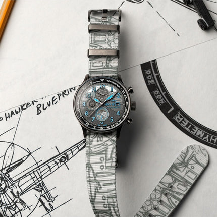 Montre chronographe Hawker Hurricane Inkdial AVI-8 en édition limitée avec cadran gris et quartz AV-4123-01 pour homme avec brac
