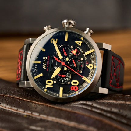 Montre pour homme AVI-8 Dambuster Operation Catechism 80th Dual Time Chronograph Quartz Edition limitée AV-4124-01