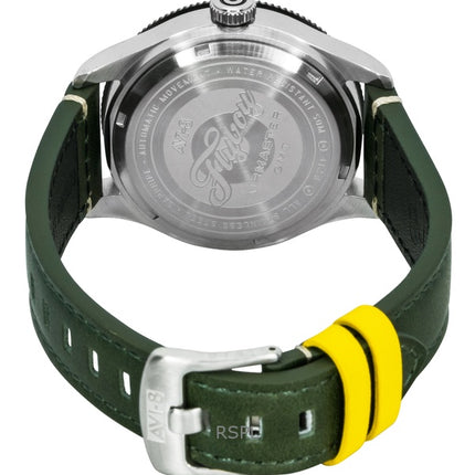 Montre automatique pour homme AVI-8 Flyboy Airmaster GMT Fuselage, bracelet en cuir vert, cadran vert, AV-4128-03