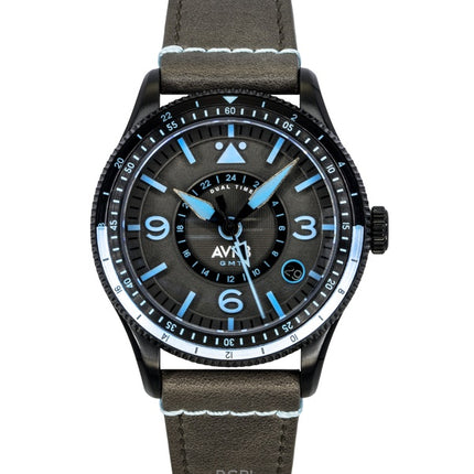 Montre automatique pour homme AVI-8 Flyboy Airmaster GMT avec bracelet en cuir et cadran gris AV-4128-05