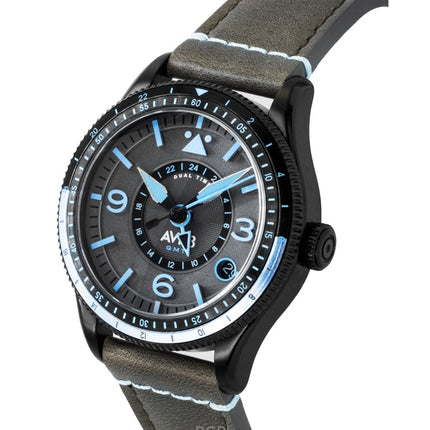 Montre automatique pour homme AVI-8 Flyboy Airmaster GMT avec bracelet en cuir et cadran gris AV-4128-05