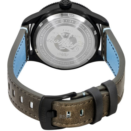 Montre automatique pour homme AVI-8 Flyboy Airmaster GMT avec bracelet en cuir et cadran gris AV-4128-05