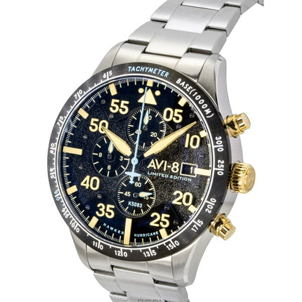 Montre homme AVI-8 Hawker Hurricane Chronograph Édition Limitée, cadran noir, mouvement quartz AV-4130-11, avec bracelet supplémentaire