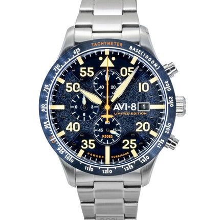 Montre homme AVI-8 Hawker Hurricane Chronograph Édition Limitée, Cadran Bleu Horizon, Quartz AV-4130-22, avec bracelet supplémentaire