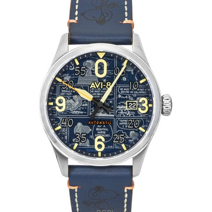 Montre homme AVI-8 Spitfire Smith Peanuts Snoopy Flying Ace Édition Limitée Cadran Bleu Beagle Automatique AV-4134-01