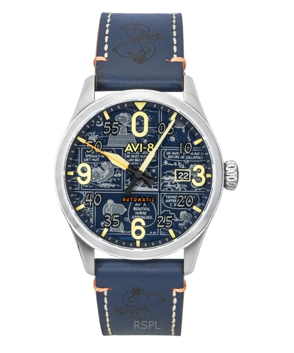 Montre homme AVI-8 Spitfire Smith Peanuts Snoopy Flying Ace Édition Limitée Cadran Bleu Beagle Automatique AV-4134-01