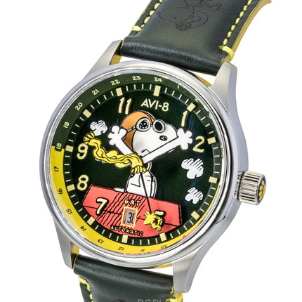 Montre homme automatique AVI-8 Hawker Hurricane Kent GMT Édition Limitée, cadran vert hiver et rouge, référence AV-4136-04