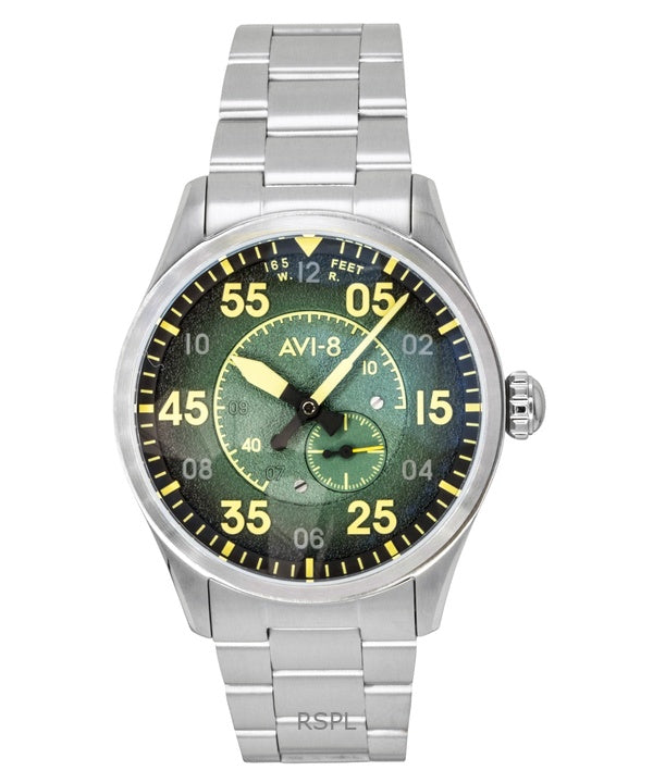 Montre homme AVI 8 Spitfire Type 300 Tarmac Tracker, cadran vert, automatique, en acier inoxydable, référence AV-4147-22