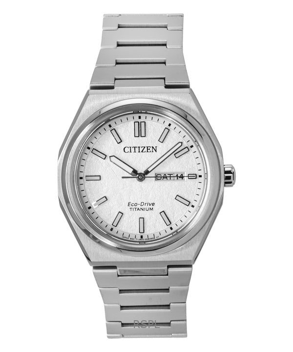 Montre homme Citizen Zenshin Super Titanium Eco-Drive AW0130-85A, cadran blanc, 100 m