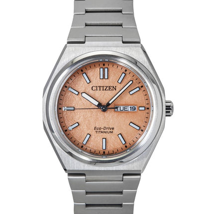 Montre homme Citizen Zenshin Super Titanium Eco-Drive AW0130-85Z 100 m, cadran saumon