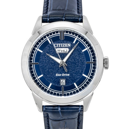 Montre homme Citizen Eco-Drive, bracelet en cuir, cadran bleu AW0151-00L, étanche à 100 m