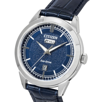Montre homme Citizen Eco-Drive, bracelet en cuir, cadran bleu AW0151-00L, étanche à 100 m