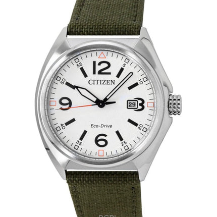 Montre homme Citizen Eco-Drive AW1571-09A, bracelet en nylon vert, cadran blanc, 100 m