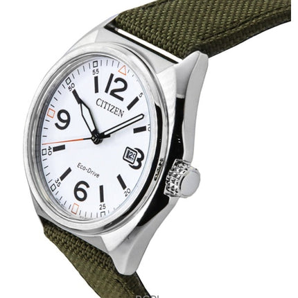 Montre homme Citizen Eco-Drive AW1571-09A, bracelet en nylon vert, cadran blanc, 100 m