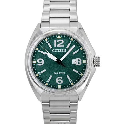 Montre homme Citizen Eco-Drive AW1571-76X en acier inoxydable avec cadran vert et bracelet en cuir 100 m