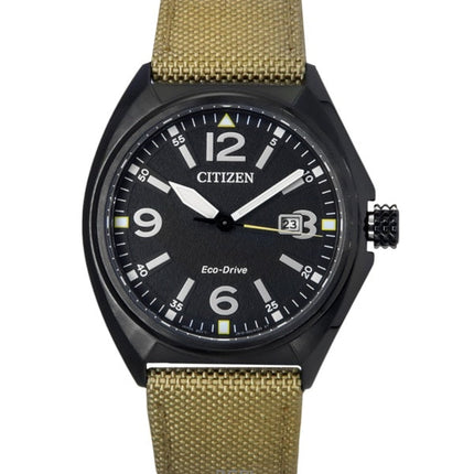 Montre homme Citizen Eco-Drive AW1575-08E, bracelet en nylon vert, cadran noir, 100 m