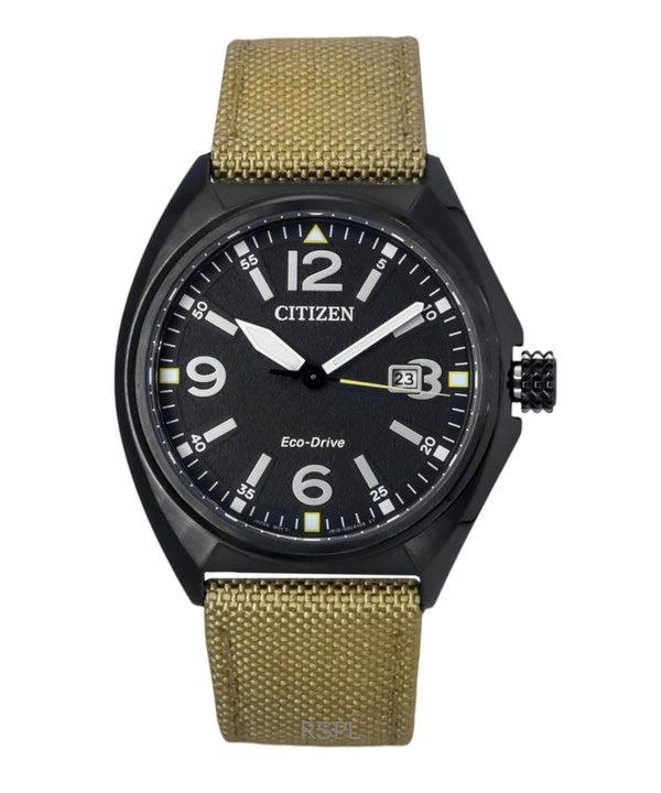 Montre homme Citizen Eco-Drive AW1575-08E, bracelet en nylon vert, cadran noir, 100 m