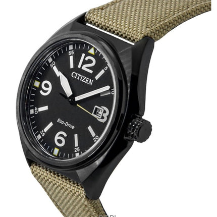Montre homme Citizen Eco-Drive AW1575-08E, bracelet en nylon vert, cadran noir, 100 m