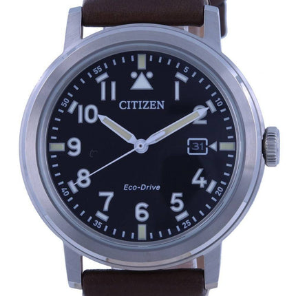Citizen Military cadran noir bracelet en cuir Eco-Drive AW1620-21E 100M montre pour homme