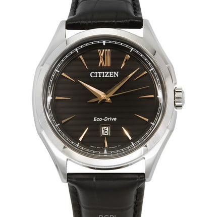 Montre Citizen Eco-Drive pour homme avec bracelet en cuir et cadran noir AW1750-18E 100M