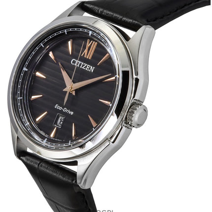 Montre Citizen Eco-Drive pour homme avec bracelet en cuir et cadran noir AW1750-18E 100M