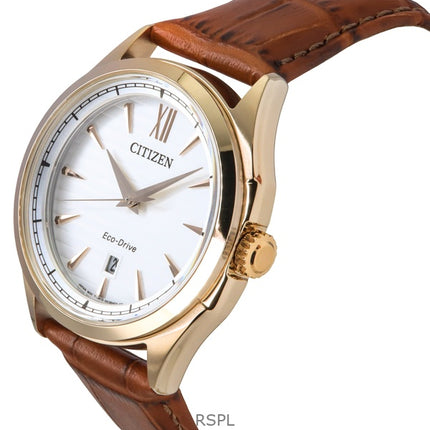 Montre Citizen Eco-Drive pour homme avec bracelet en cuir et cadran blanc AW1753-10A 100M