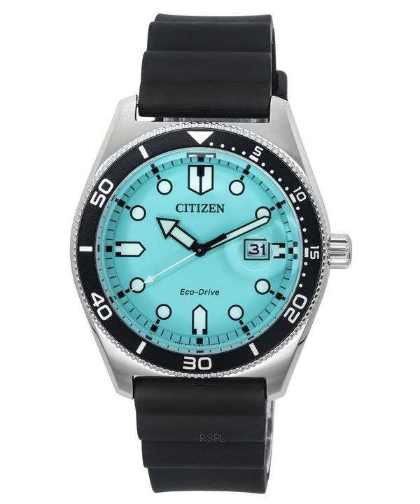 Montre pour homme Citizen Eco-Drive avec bracelet en caoutchouc et cadran turquoise AW1760-14X 100M