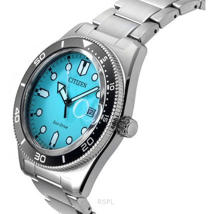 Montre homme Citizen Marine en acier inoxydable avec cadran turquoise Eco-Drive AW1760-81W 100M
