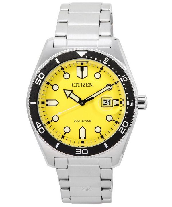Montre pour homme Citizen Sport Eco-Drive en acier inoxydable avec cadran jaune AW1760-81Z 100M