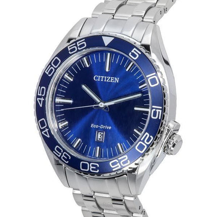 Montre pour homme Citizen Carson en acier inoxydable avec cadran bleu Eco-Drive AW1770-53L 100M