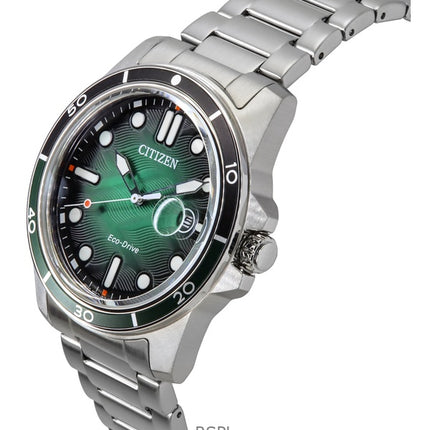 Montre homme Citizen Marine Eco-Drive en acier inoxydable avec cadran vert AW1811-82X 100M