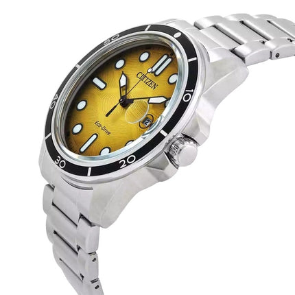 Montre homme Citizen Marine en acier inoxydable avec cadran jaune Eco-Drive AW1816-89X 100M