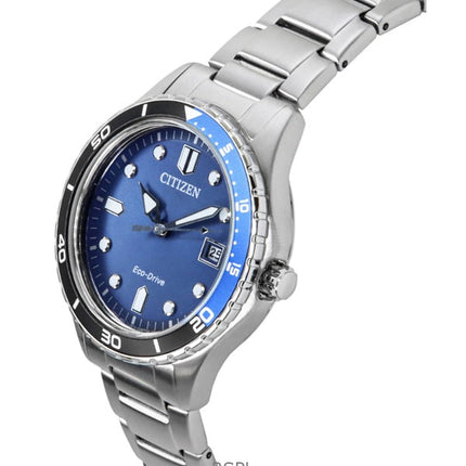 Montre unisexe Citizen Eco-Drive en acier inoxydable avec cadran bleu AW1821-89L, 100 m
