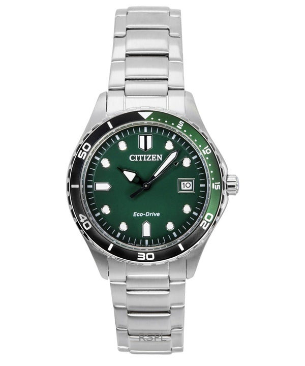 Montre unisexe Citizen Eco-Drive en acier inoxydable, cadran vert AW1828-80X, 100 m