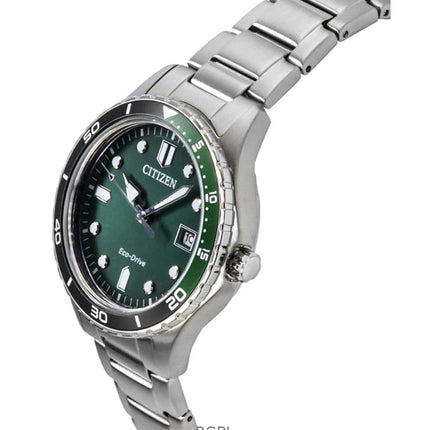 Montre unisexe Citizen Eco-Drive en acier inoxydable, cadran vert AW1828-80X, 100 m