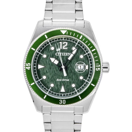 Montre homme Citizen Eco-Drive AW1880-55X 100M, cadran vert, solaire, en acier inoxydable et étanche à 100 m