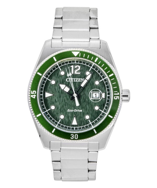 Montre homme Citizen Eco-Drive AW1880-55X 100M, cadran vert, solaire, en acier inoxydable et étanche à 100 m