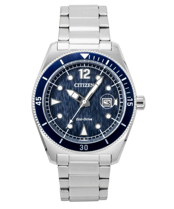 Montre homme Citizen Eco-Drive AW1881-52L 100M, cadran bleu, solaire, acier inoxydable, étanche à 100 m